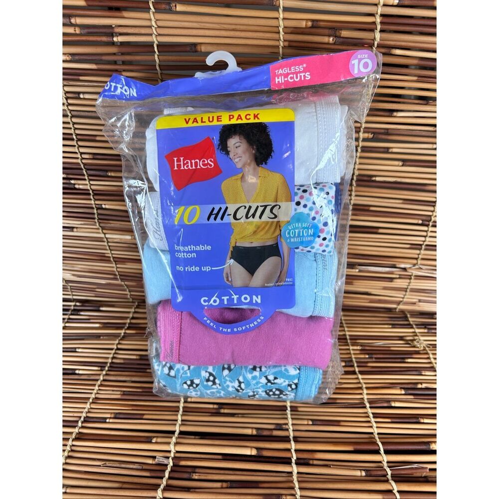 Hanes 15 Hi-Cuts Panties in White, Blue, Pink & Pattern.